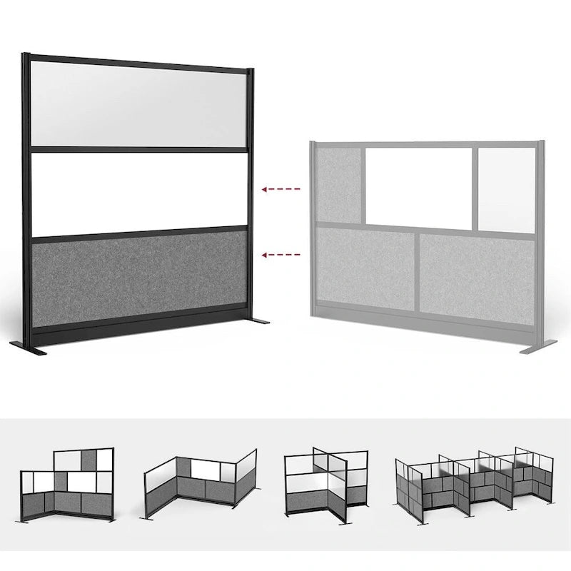 Sistema de pared divisoria modular — Marco negro, pared inicial de 70x70, paneles anchos
