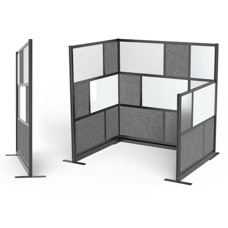 Sistema de pared divisoria modular — Marco negro, pared inicial de 70x70, paneles anchos