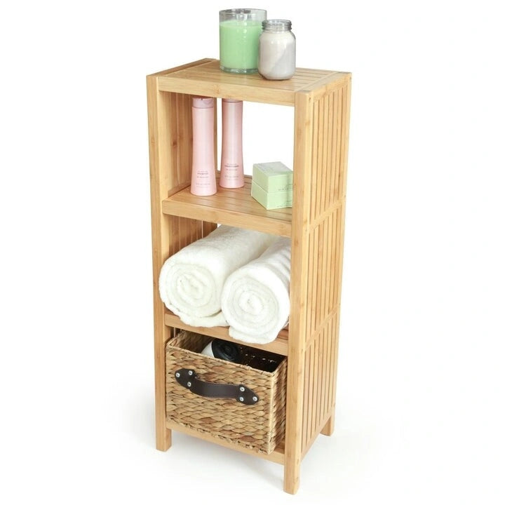 Étagère de salle de bain autoportante de luxe à 4 niveaux en bambou — Écologique, 35,5 x 25,4 x 86,3 cm