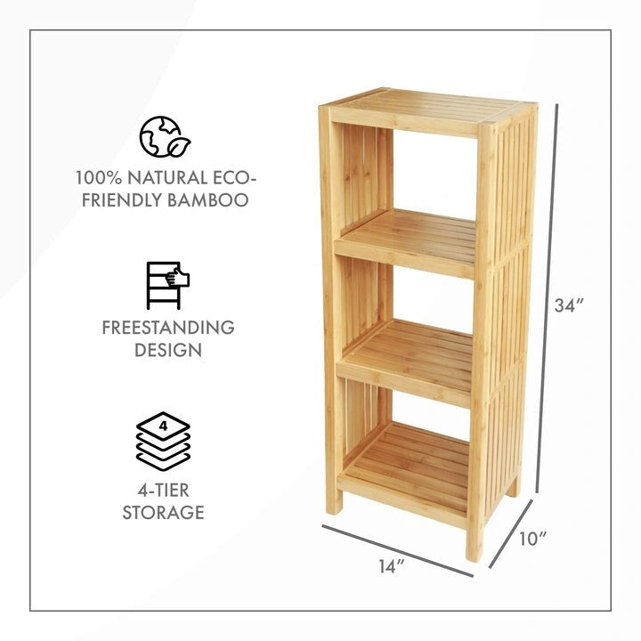 Étagère de salle de bain autoportante de luxe à 4 niveaux en bambou — Écologique, 35,5 x 25,4 x 86,3 cm