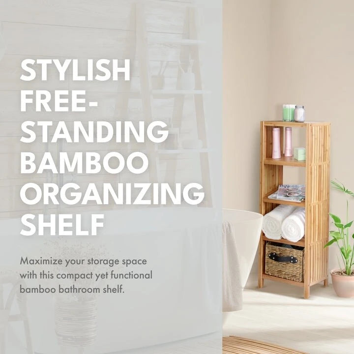 Estante organizador de baño independiente de bambú de lujo de 4 niveles — Ecológico, 35,5 x 25,4 x 86,3 cm