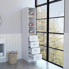 Armario de lino blanco con puerta de cristal, 3 estantes interiores y 3 cajones