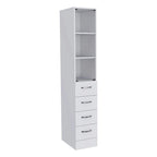 Armario de lino blanco con puerta de cristal, 3 estantes interiores y 3 cajones