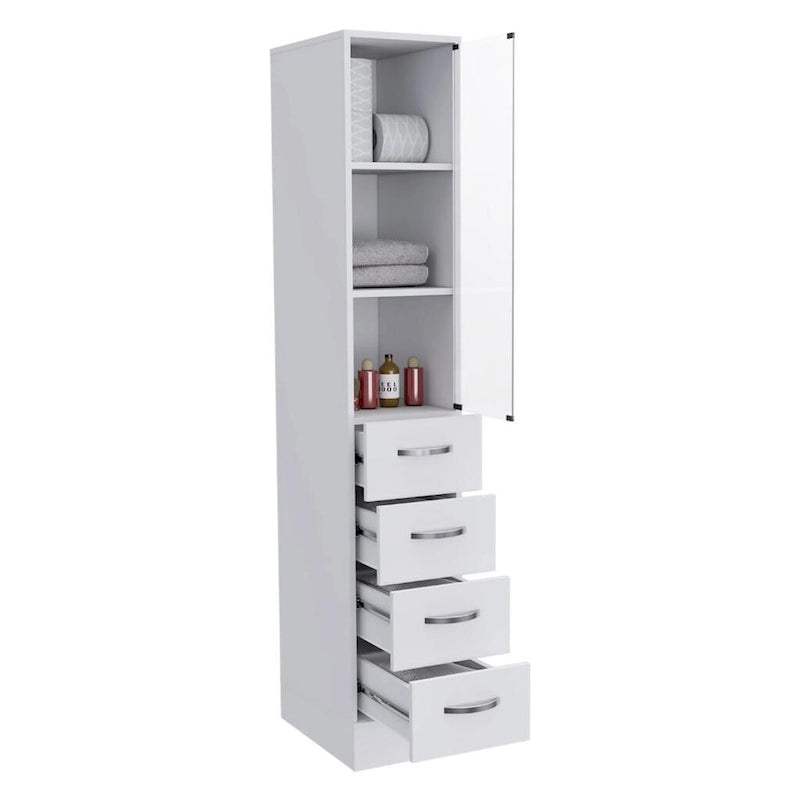Armario de lino blanco con puerta de cristal, 3 estantes interiores y 3 cajones