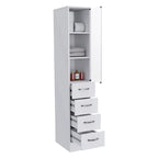 Armario de lino blanco con puerta de cristal, 3 estantes interiores y 3 cajones