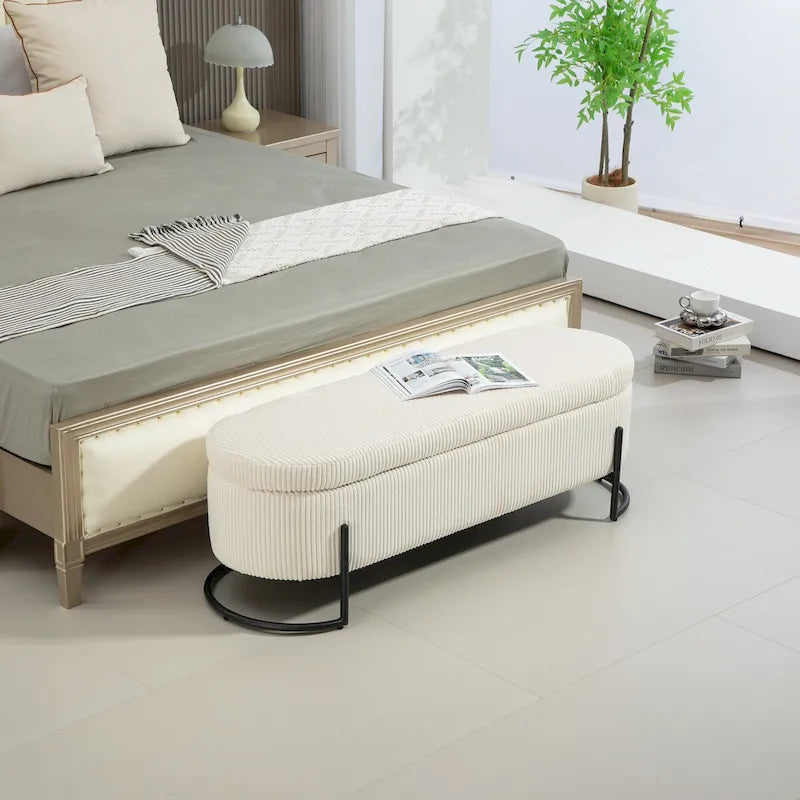 Banc de rangement ottoman, Banc de bout de lit de chambre à coucher, Banc de rangement ottoman en tissu rembourré avec charnière de sécurité, Repose-pieds rembourré d'entrée
