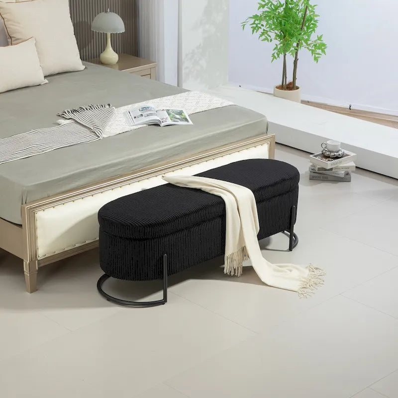 Banc de rangement ottoman, Banc de bout de lit de chambre à coucher, Banc de rangement ottoman en tissu rembourré avec charnière de sécurité, Repose-pieds rembourré d'entrée