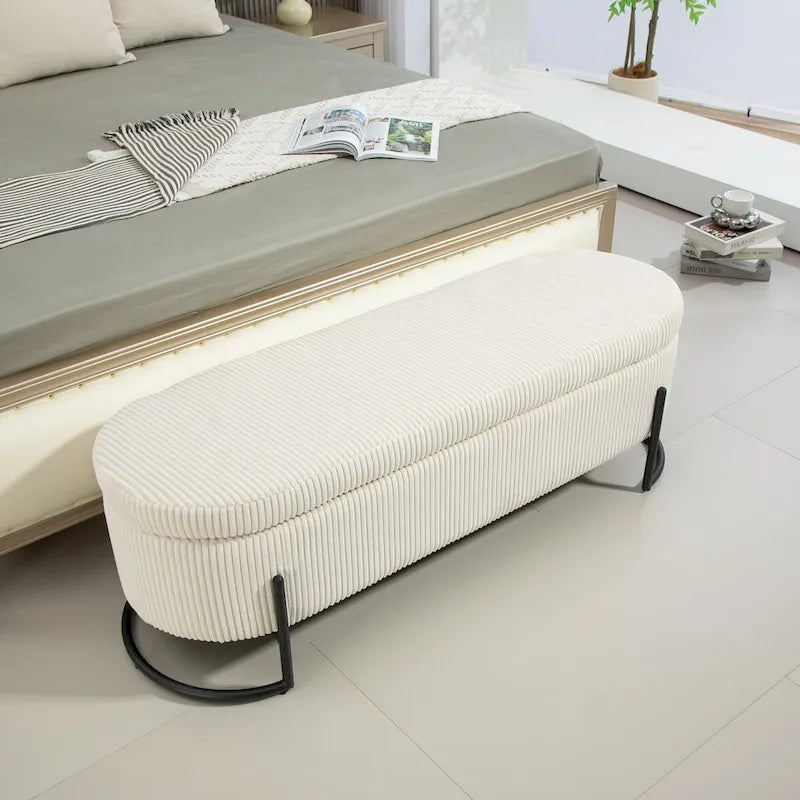 Banc de rangement ottoman, Banc de bout de lit de chambre à coucher, Banc de rangement ottoman en tissu rembourré avec charnière de sécurité, Repose-pieds rembourré d'entrée
