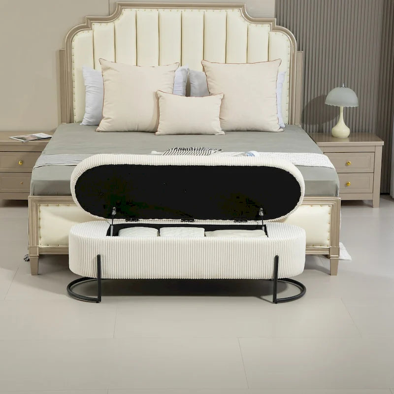 Banc de rangement ottoman, Banc de bout de lit de chambre à coucher, Banc de rangement ottoman en tissu rembourré avec charnière de sécurité, Repose-pieds rembourré d'entrée