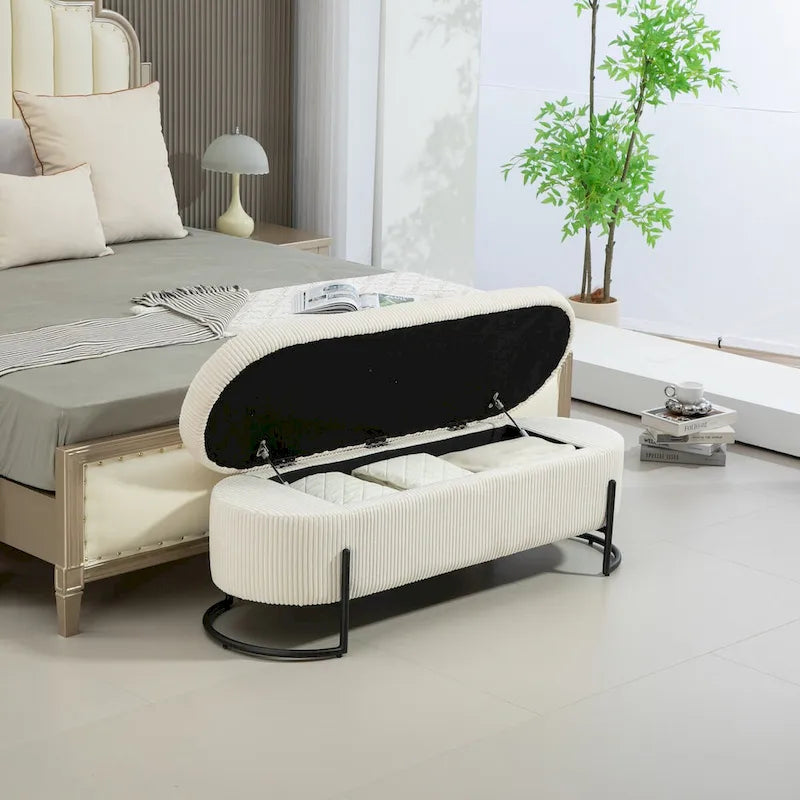 Banc de rangement ottoman, Banc de bout de lit de chambre à coucher, Banc de rangement ottoman en tissu rembourré avec charnière de sécurité, Repose-pieds rembourré d'entrée
