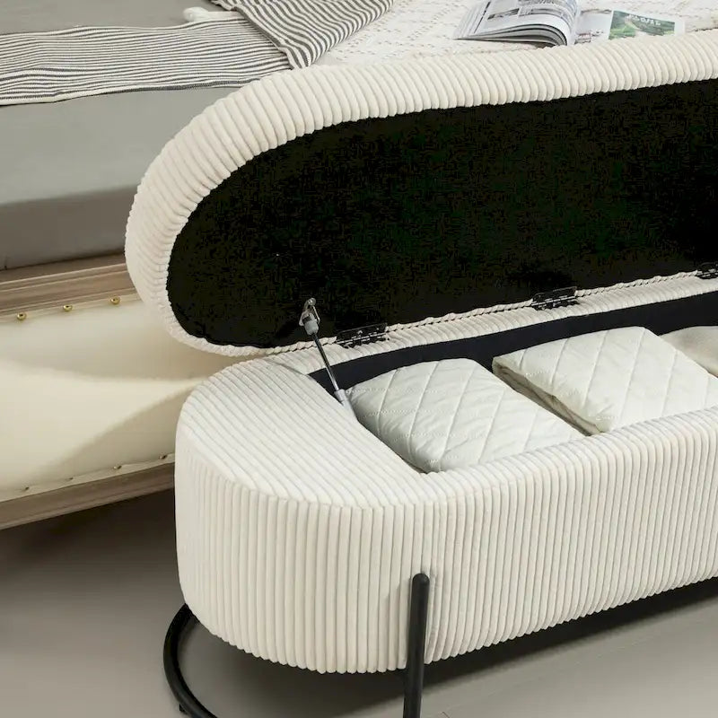 Otomana de almacenamiento, banco de dormitorio, otomana de almacenamiento de tela tapizada con bisagra de seguridad, reposapiés acolchado para entrada