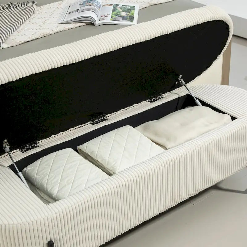 Otomana de almacenamiento, banco de dormitorio, otomana de almacenamiento de tela tapizada con bisagra de seguridad, reposapiés acolchado para entrada