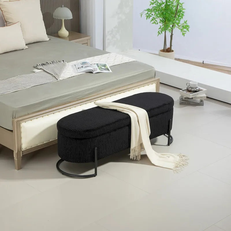 Otomana de almacenamiento, banco de dormitorio, otomana de almacenamiento de tela tapizada con bisagra de seguridad, reposapiés acolchado para entrada