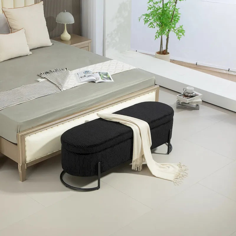 Otomana de almacenamiento, banco de dormitorio, otomana de almacenamiento de tela tapizada con bisagra de seguridad, reposapiés acolchado para entrada