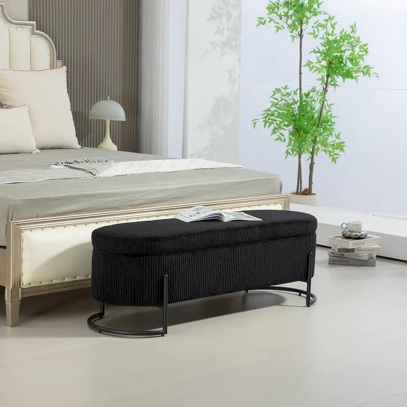 Otomana de almacenamiento, banco de dormitorio, otomana de almacenamiento de tela tapizada con bisagra de seguridad, reposapiés acolchado para entrada