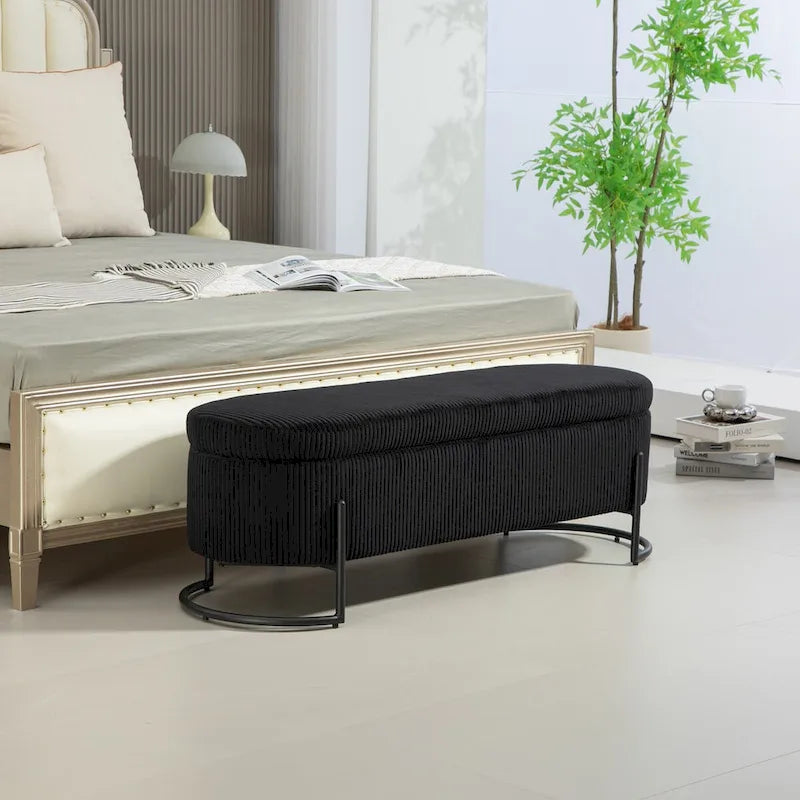 Otomana de almacenamiento, banco de dormitorio, otomana de almacenamiento de tela tapizada con bisagra de seguridad, reposapiés acolchado para entrada