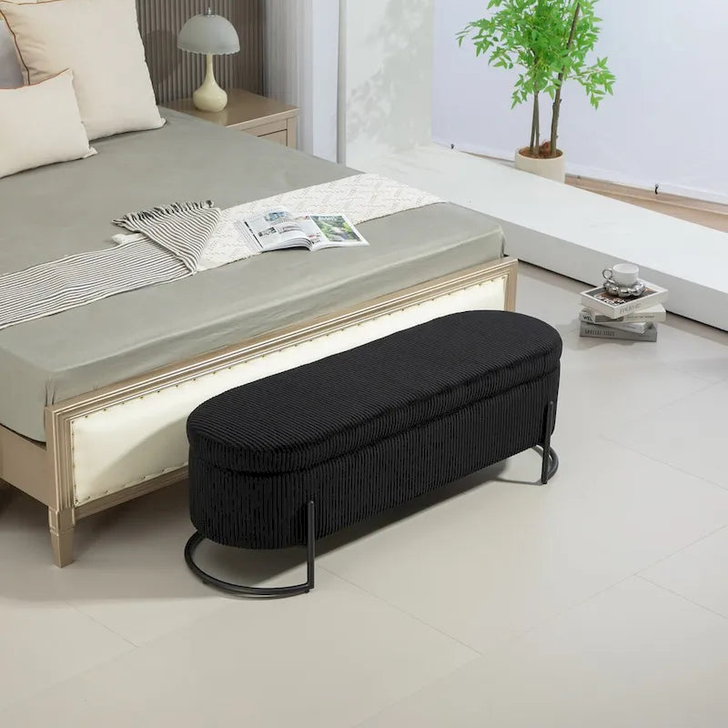 Otomana de almacenamiento, banco de dormitorio, otomana de almacenamiento de tela tapizada con bisagra de seguridad, reposapiés acolchado para entrada