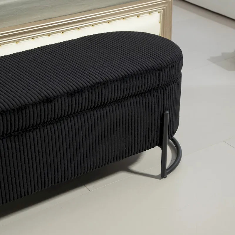 Otomana de almacenamiento, banco de dormitorio, otomana de almacenamiento de tela tapizada con bisagra de seguridad, reposapiés acolchado para entrada