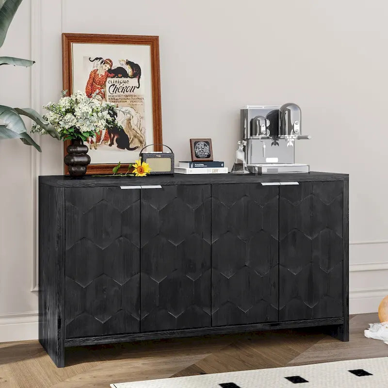 Meuble de rangement 4 portes de style rustique en bois pour salon