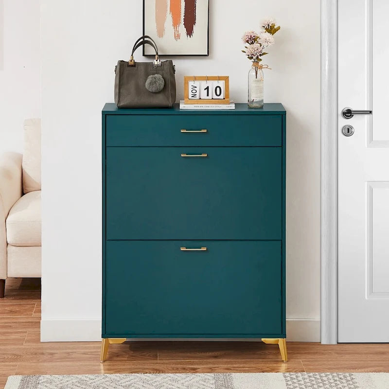 Meuble à chaussures pour entrée, Meuble de rangement pour chaussures autoportant avec 2 tiroirs basculants, Organisateur de rangement pour chaussures caché