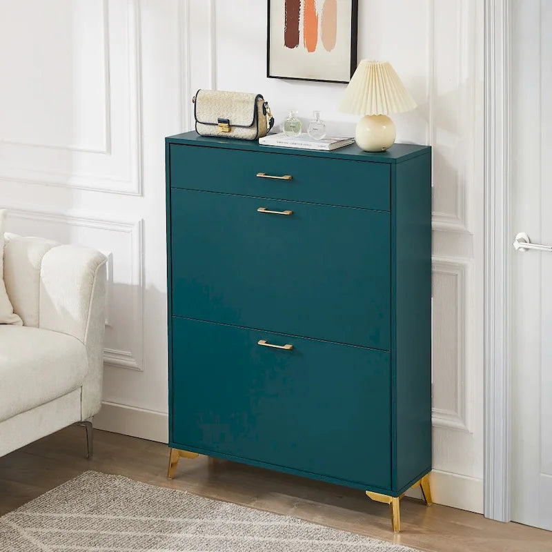 Meuble à chaussures pour entrée, Meuble de rangement pour chaussures autoportant avec 2 tiroirs basculants, Organisateur de rangement pour chaussures caché