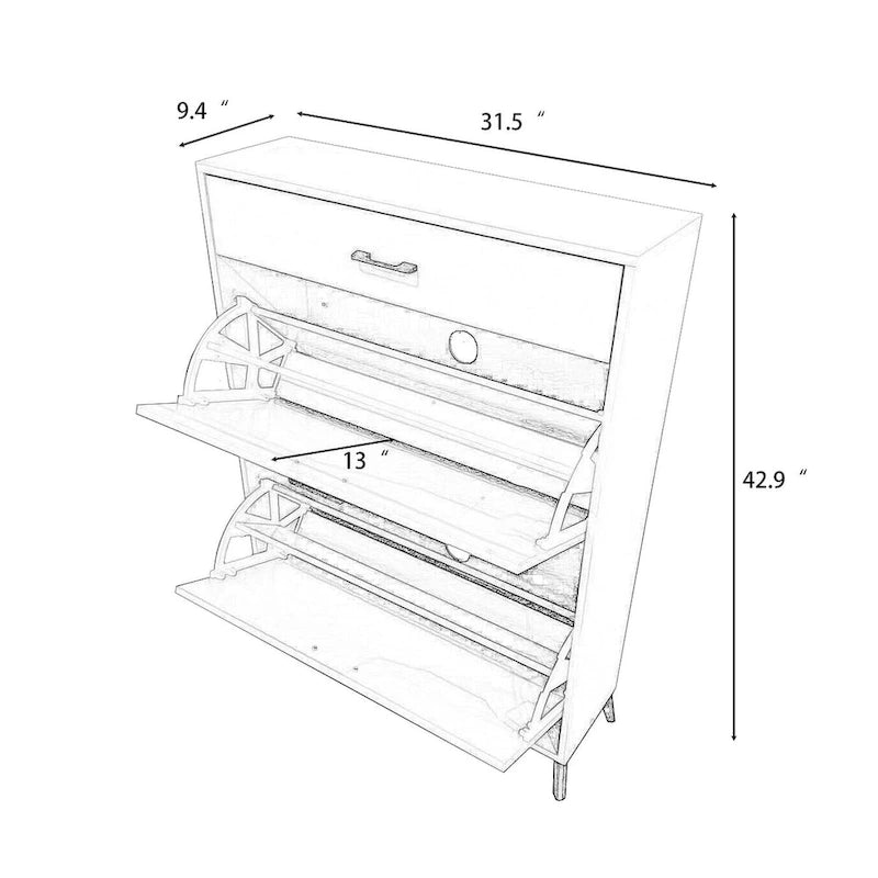 Meuble à chaussures pour entrée, Meuble de rangement pour chaussures autoportant avec 2 tiroirs basculants, Organisateur de rangement pour chaussures caché